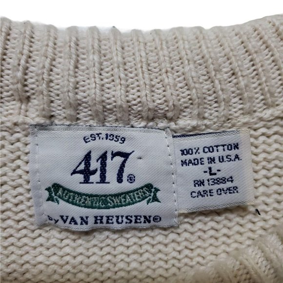 Vintage 417 Van Heusen Sweater Mens Large Fair Isle Pullover Grandpa 90s Cotton - Picture 8 of 8
